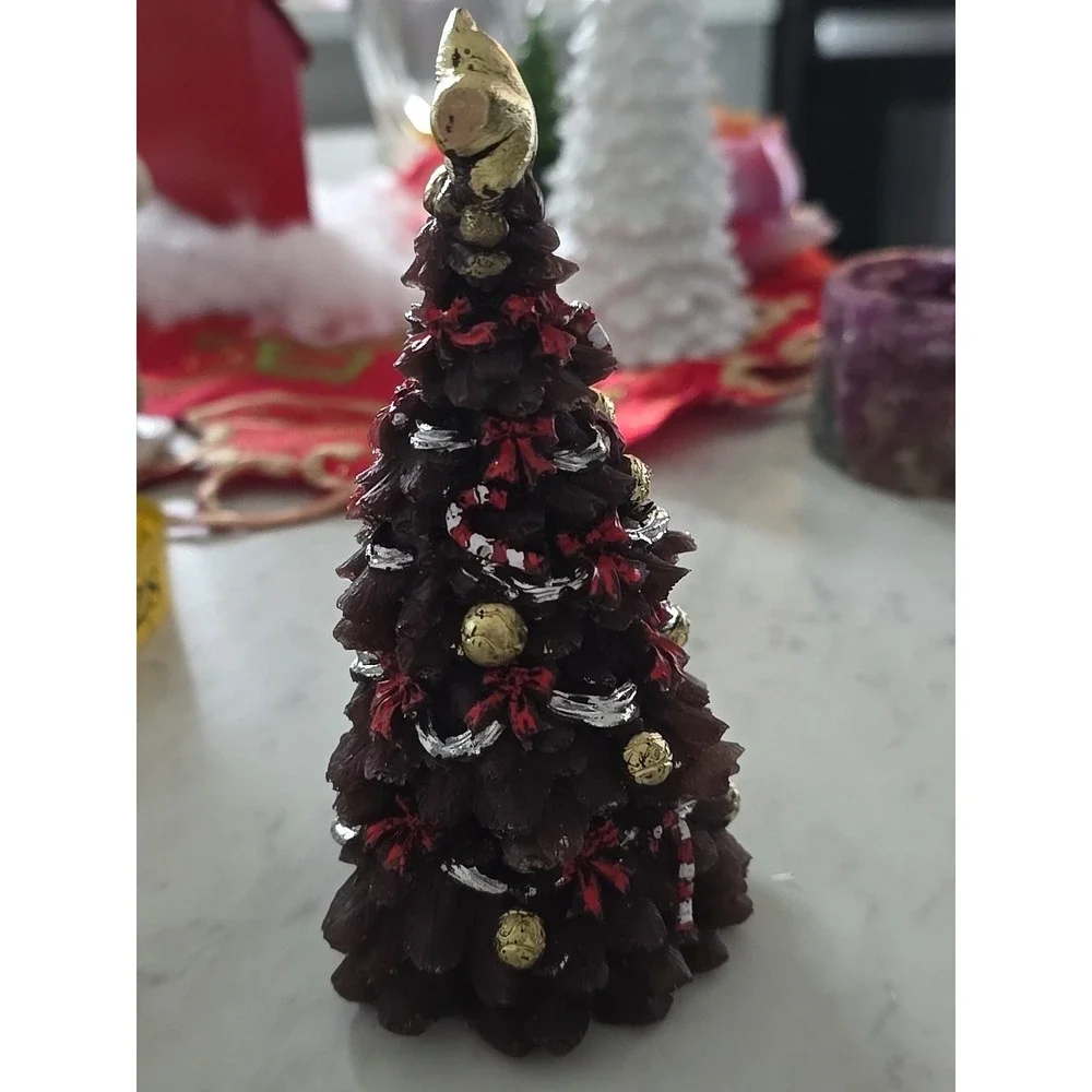 Handmade Resin Christmas Tree Brown Red Silver Gold Decoration Gift‎ 641